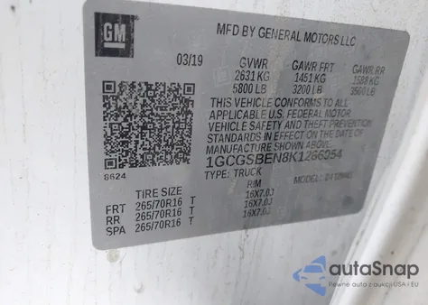 2019 Chevrolet Colorado Wt из США, поврежденный, VIN 1GCGSBEN8K1266954